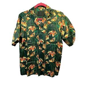 Roi Du Lac Men's Birds & Floral Silk Short-sleeve Shirt In Green‎ Size 44